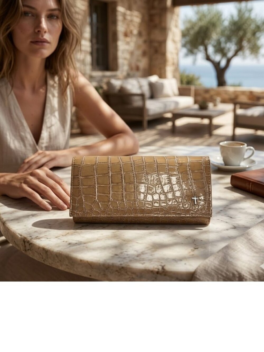 The Metropolitan Tan Crocodile-Embossed Women's Clutch